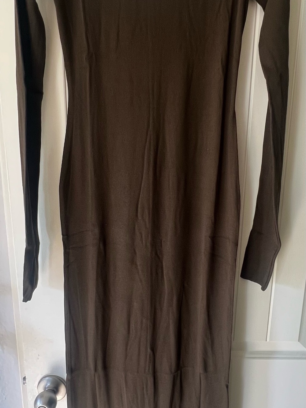 NWT moss green cotton modal Long Sleeve Crewneck Maxi Dress - Picture 6 of 12